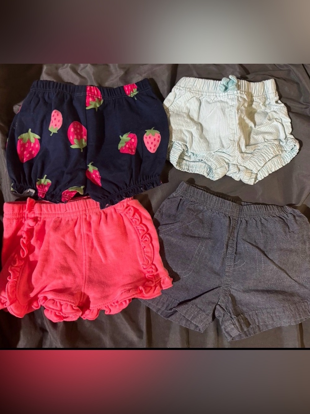 Carter's Girls 4-Pack Shorts - Navy Strawberry, Coral, Light Blue, Chambray